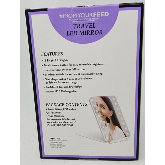 Travel LED Mirror, 16 LEDs, Includes Stand, Re-Chargeable White by Vivitar - Picture 2 of 3
